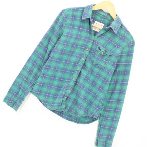 Abercrombie & Fitch Flannel Shirt Women's Green Button Down Long Sleeve Small S - Picture 3 of 7